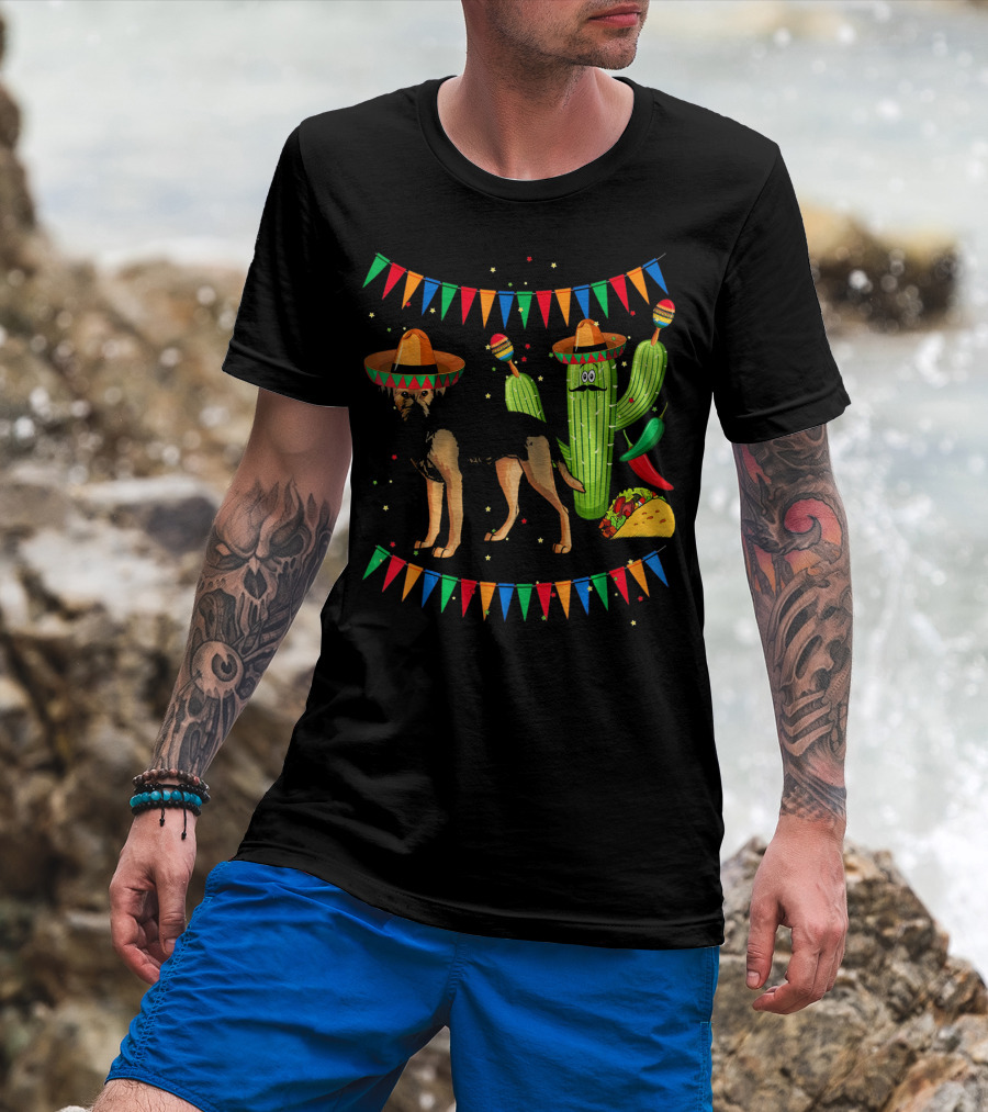Sombrero Border Terrier Dog Mexico Cinco De Mayo Cactus Taco Fiesta T-Shirt