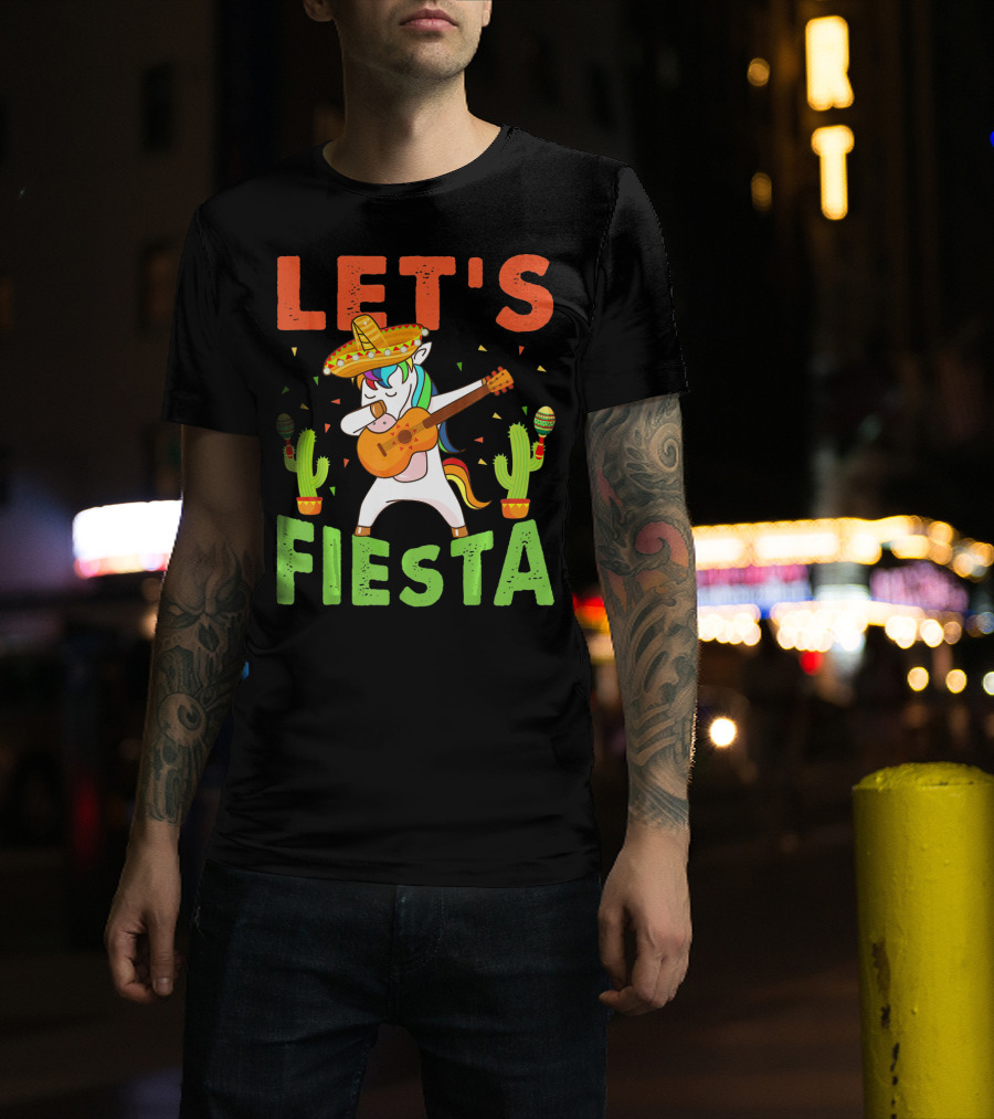 Let's Fiesta Unicorn Guitar Sombrero Cactus Cinco DE Mayo T-Shirt