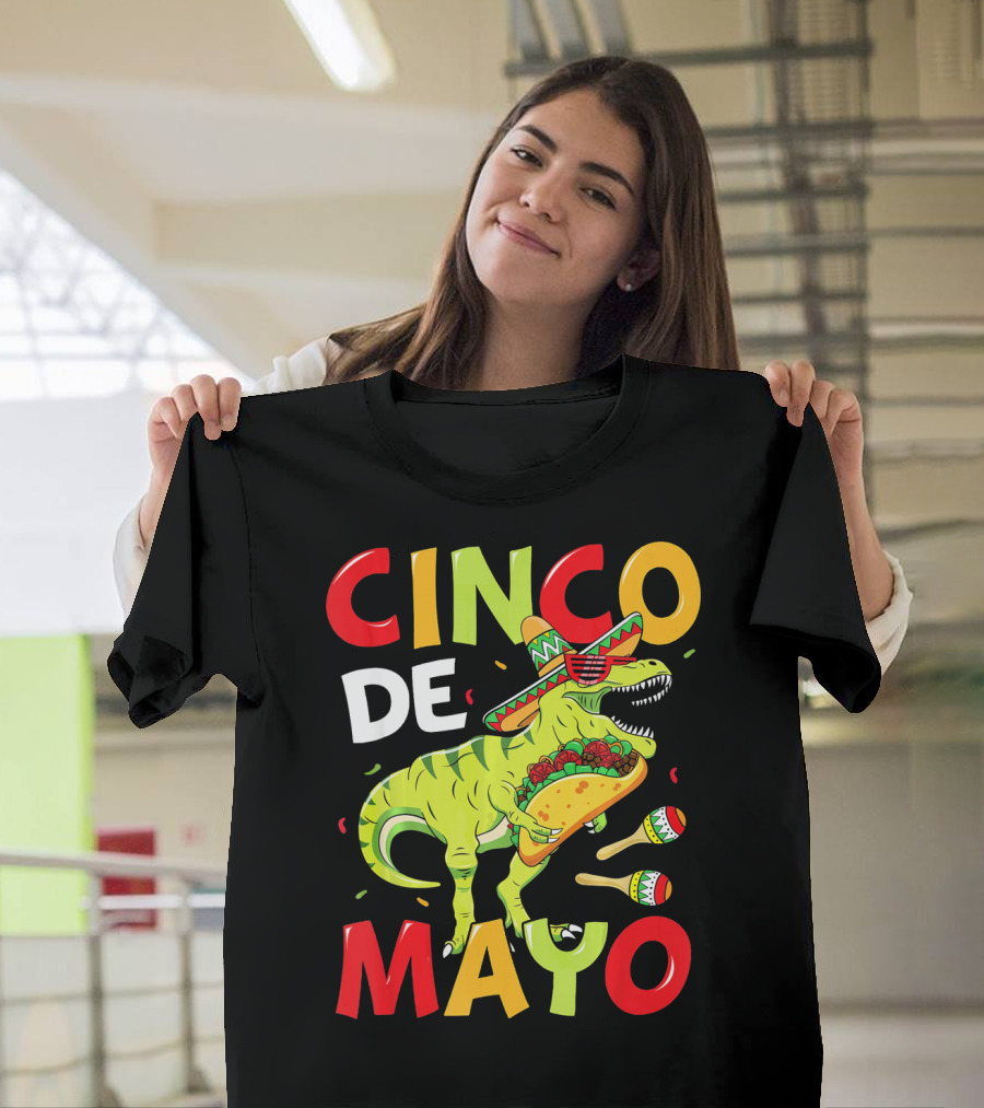 Cinco De Mayo T Rex Kids Boys Dino Sombrero Taco Maracas T-Shirt