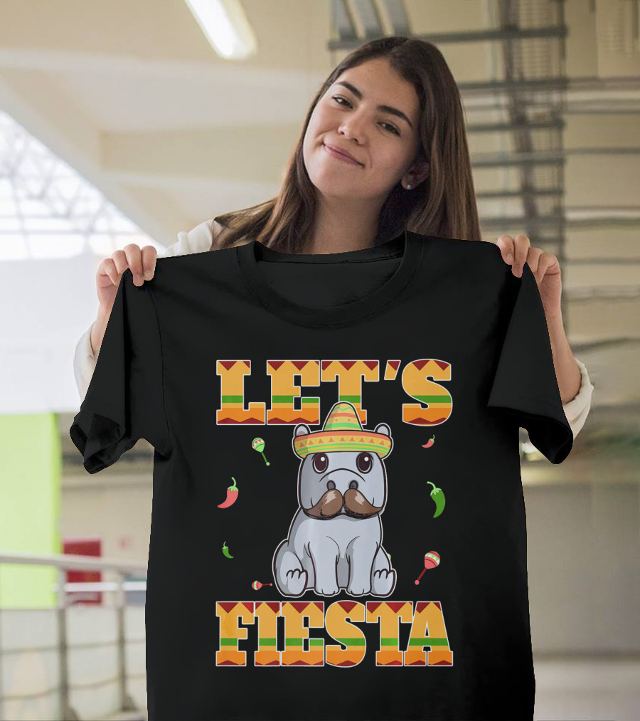 Let's Fiesta Hippopotamus Sombrero Peppers Maracas Cinco De Mayo T-Shirt