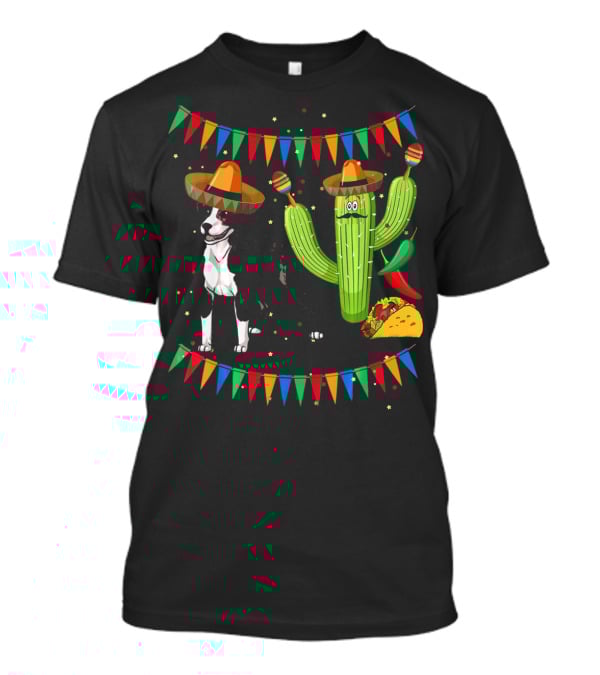 Sombrero American Pit Bull Terrier With Cactus And Taco Fiesta Elements T-Shirt