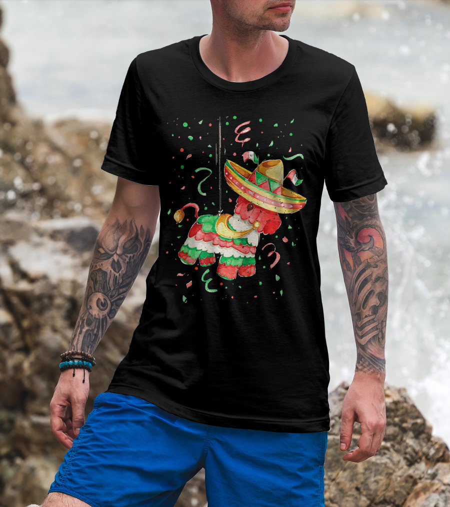Happy 5th May Feliz Cinco De Mayo Mexica Piñata Sombrero Celebration Confetti T-Shirt