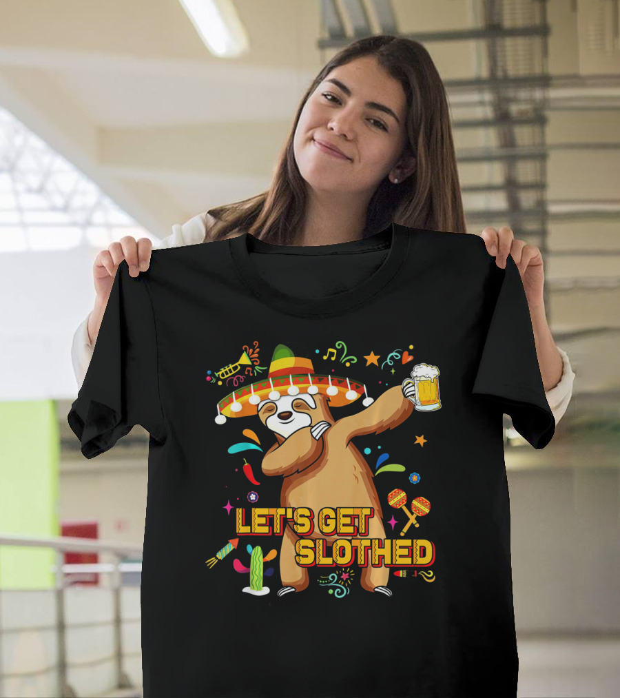 Vintage Let's Get Slothed Cinco De Mayo Sloth Sombrero Beer Party T-Shirt