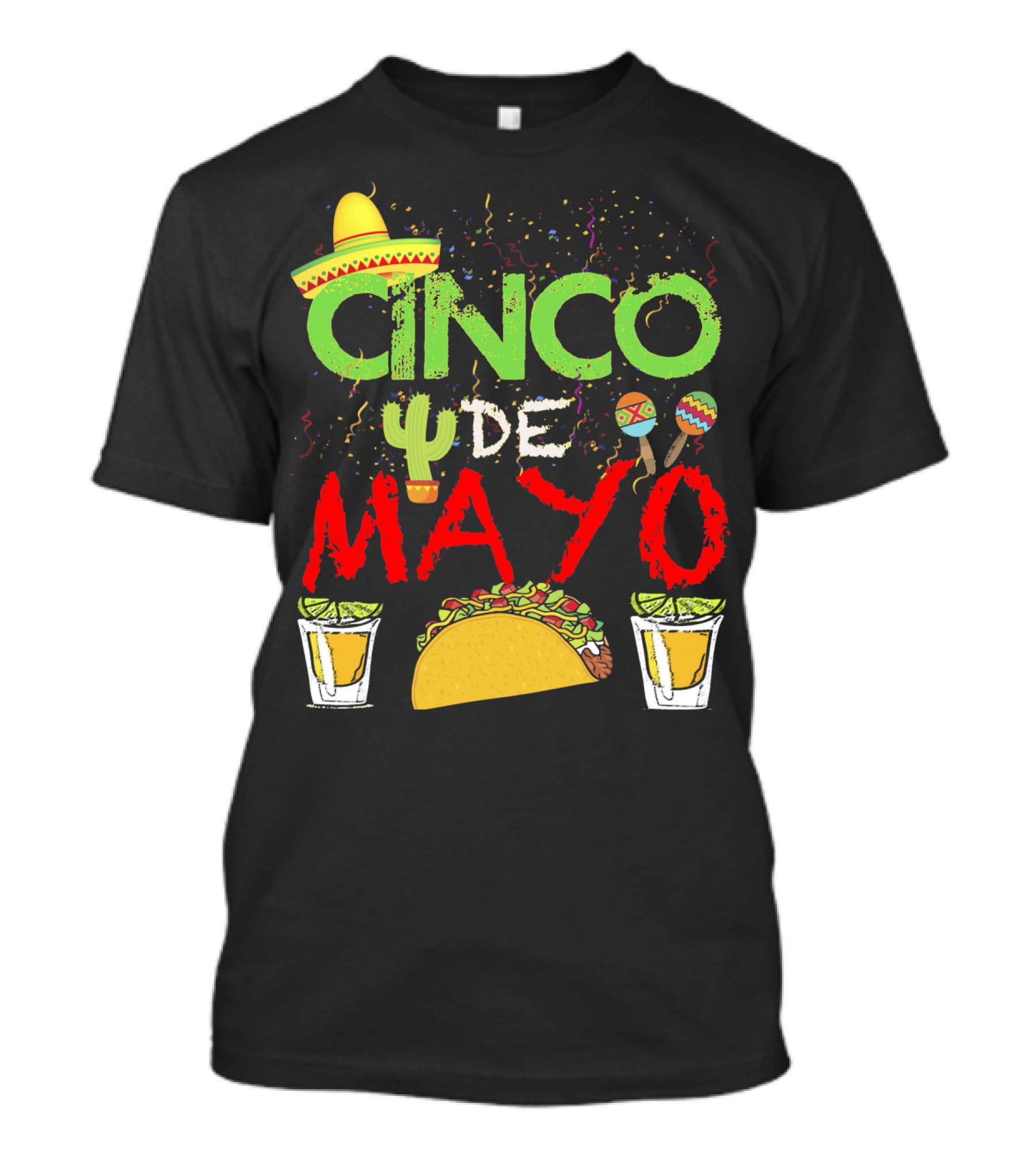 Cinco De Mayo Sombrero Maracas Taco Cactus Drinks Fiesta T-Shirt