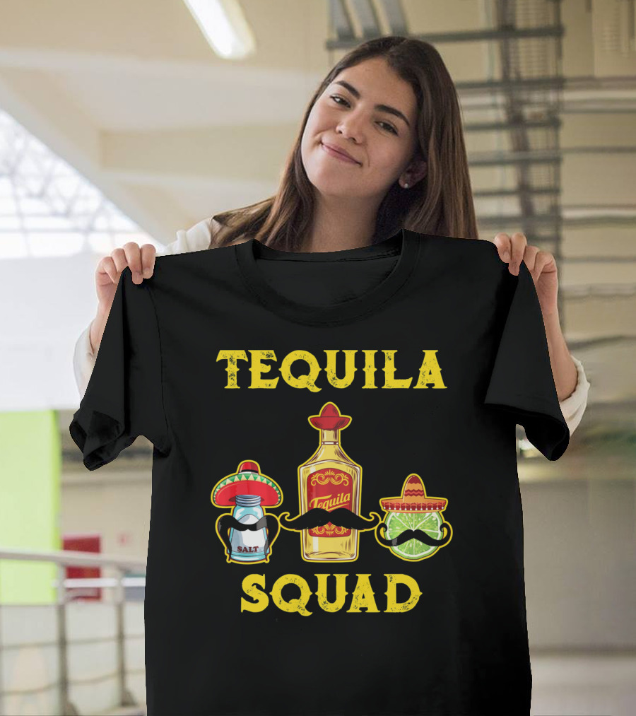Tequila Squad Salt Lime Mustache Sombrero Cinco De Mayo T-Shirt