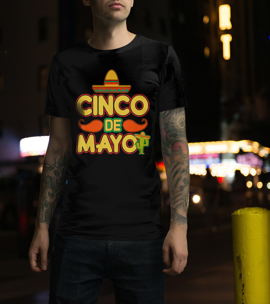 Cinco De Mayo Sombrero Cactus Mustache Mexican T-Shirt