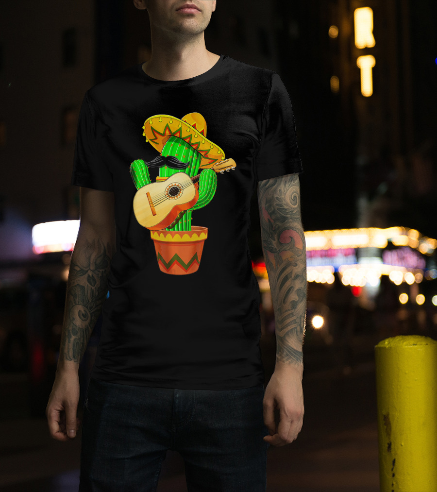 Cinco De Mayo Cactus With Sombrero And Guitar T-Shirt