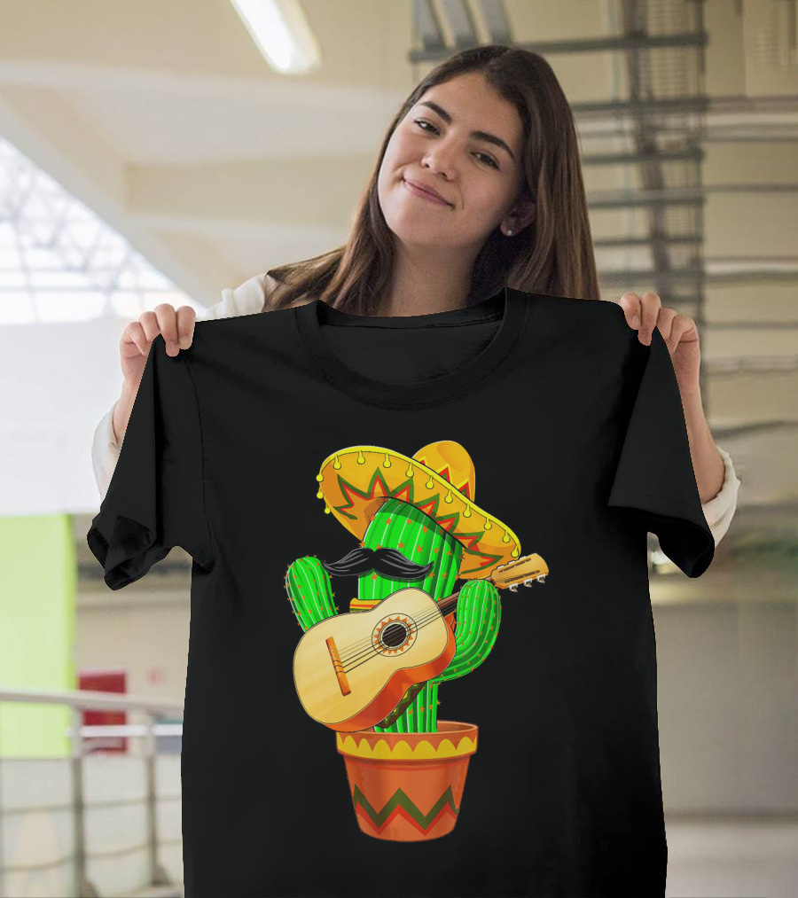 Cinco De Mayo Cactus With Sombrero And Guitar T-Shirt