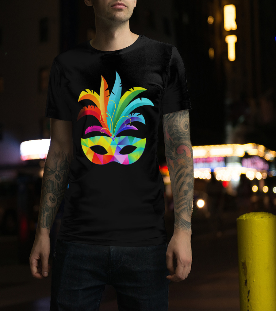 Colorful Carnival Mask Carnaval Rio De Janeiro Feathered Festival T-Shirt
