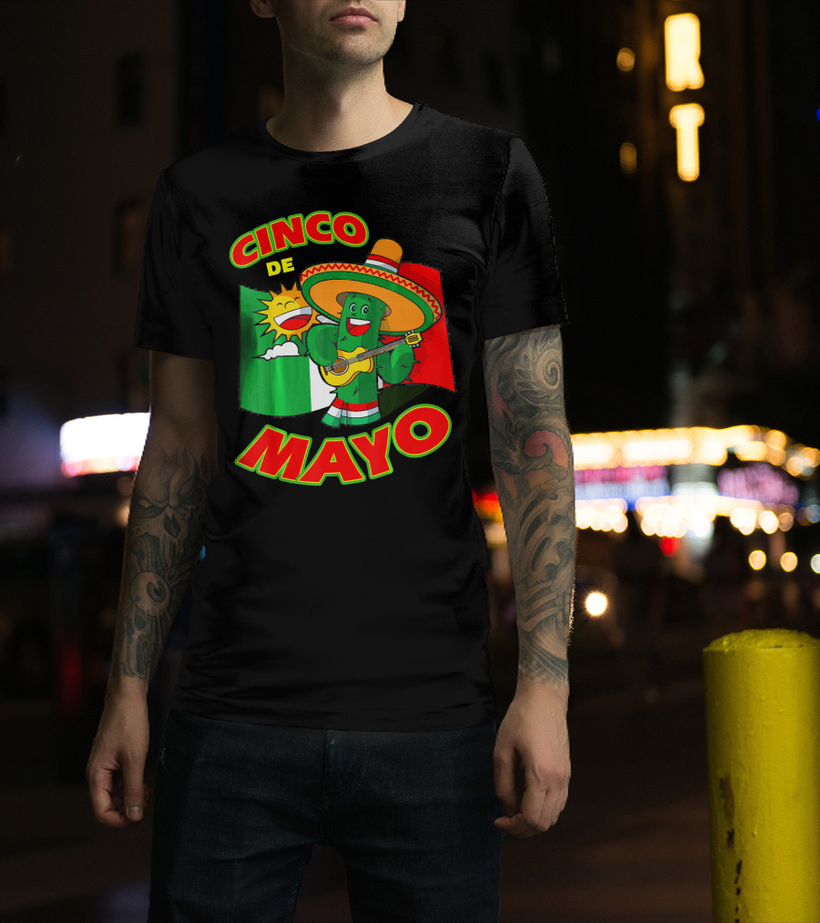 Cinco De Mayo Fiesta Cactus Sombrero Guitar Mexican Flag T-Shirt