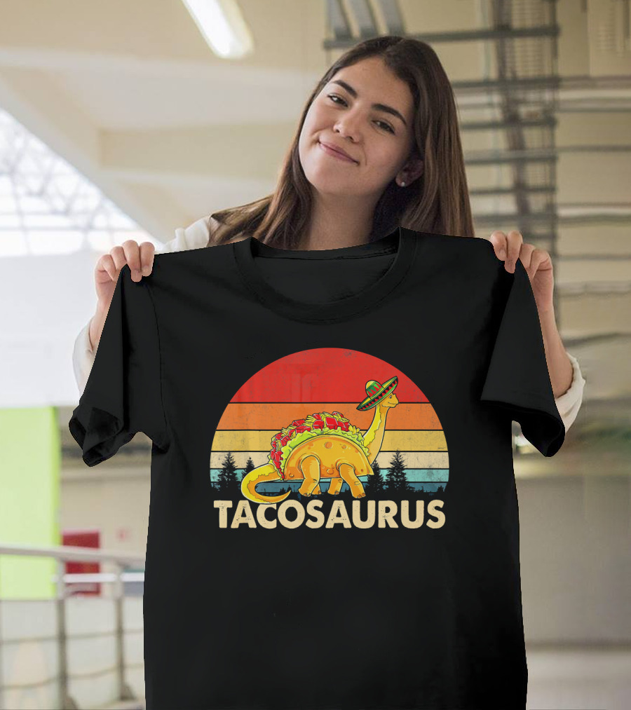Tacosaurus Sombrero Dinosaur Cinco De Mayo Vintage Sunset T-Shirt