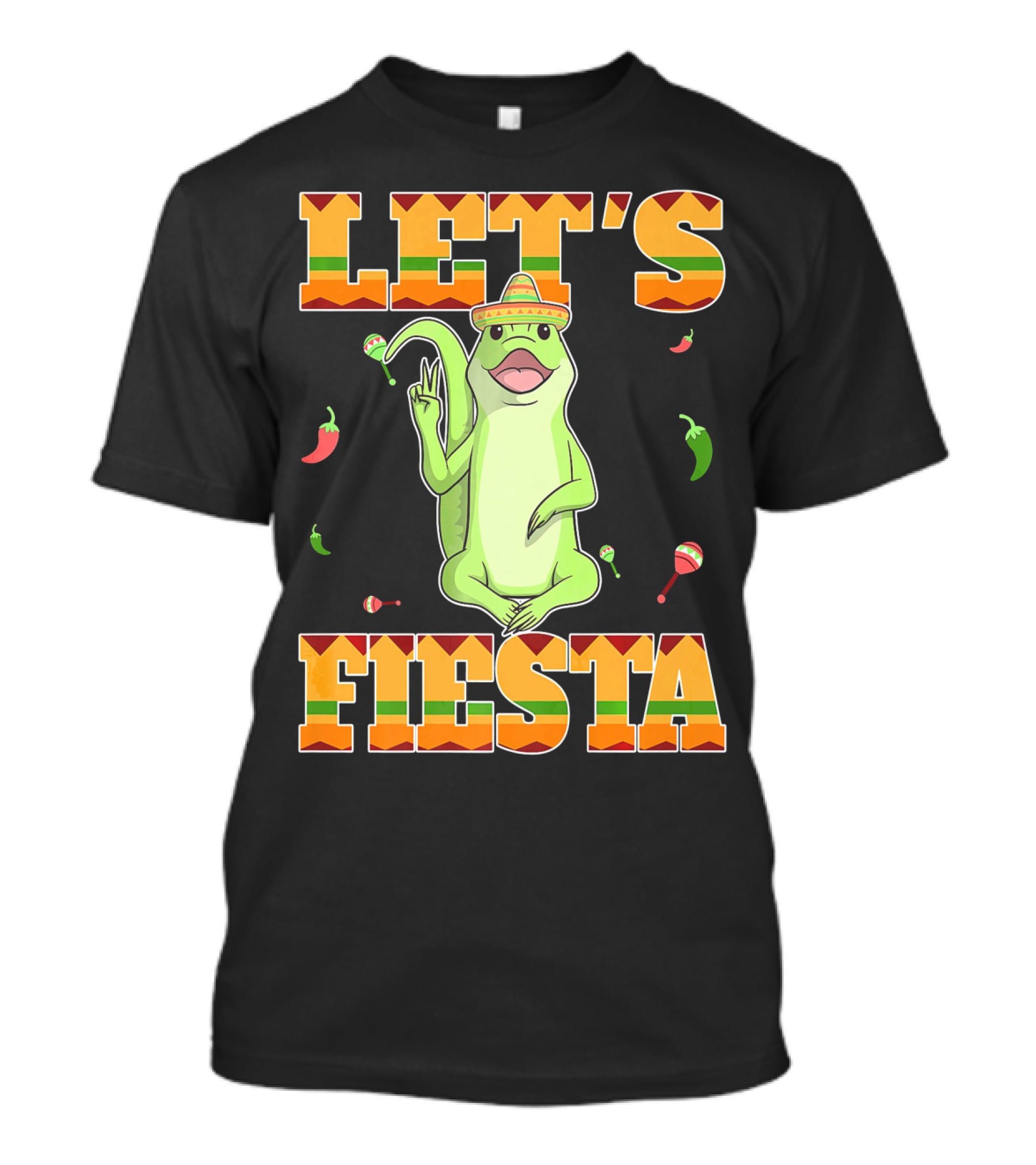Let's Fiesta Lizard Sombrero Maracas Peppers Cinco De Mayo Mexican T-Shirt