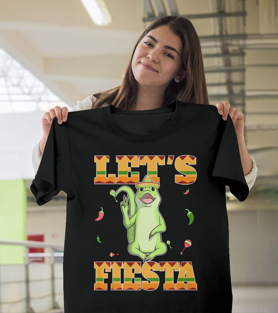 Let's Fiesta Lizard Sombrero Maracas Peppers Cinco De Mayo Mexican T-Shirt