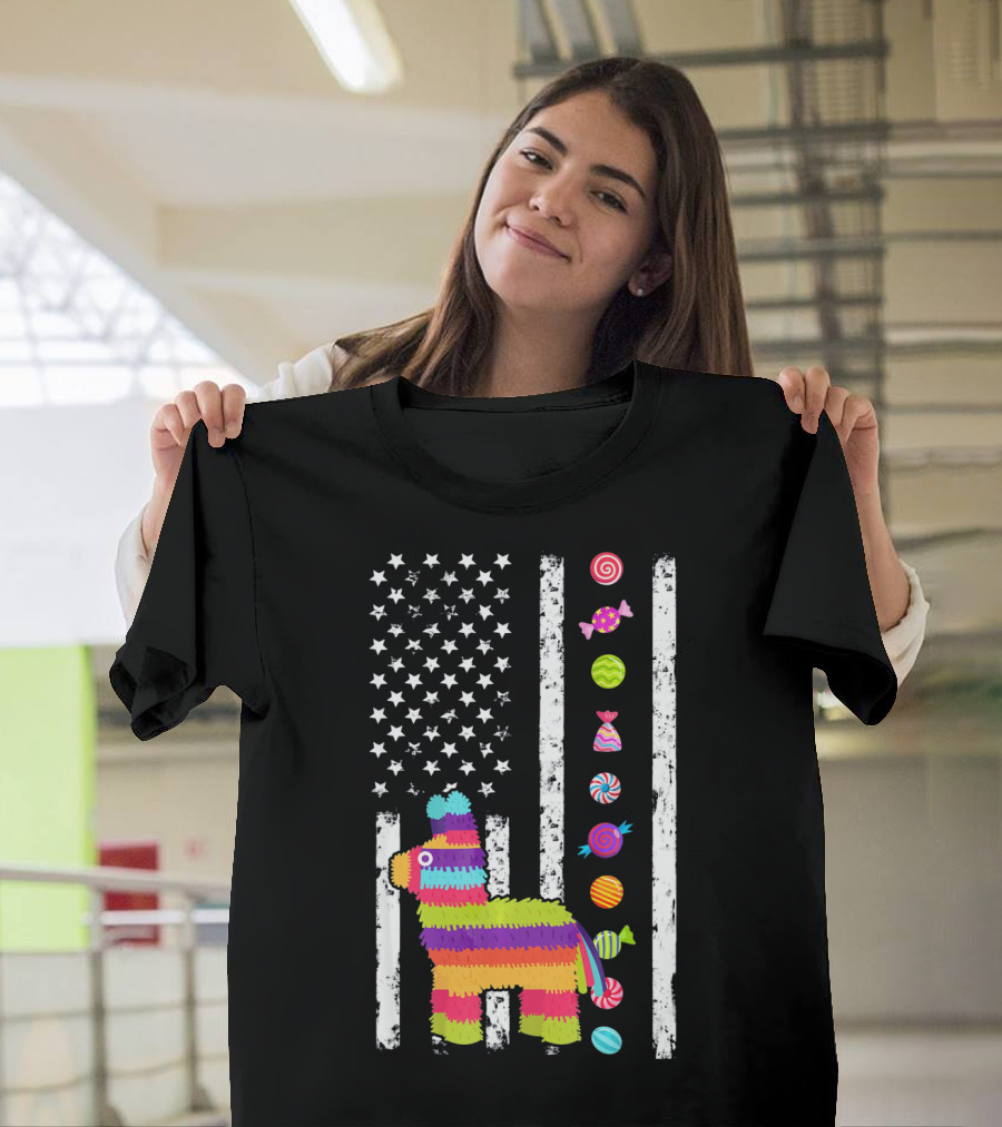 Cinco de Mayo Tacosaurus Piñata Candy Stars Stripes T-Shirt