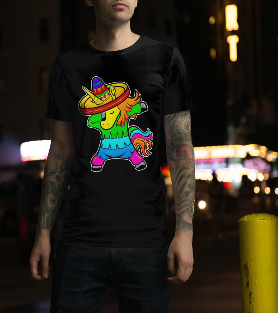 Cinco De Mayo Rainbow Sombrero Dabbing Unicorn T-Shirt