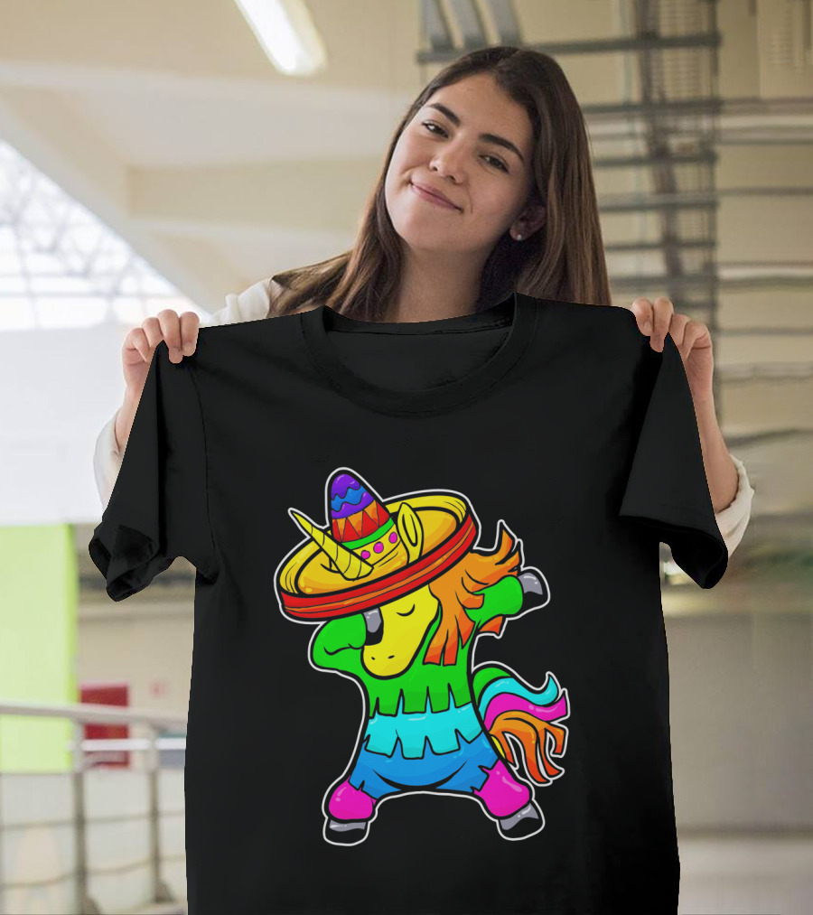 Cinco De Mayo Rainbow Sombrero Dabbing Unicorn T-Shirt