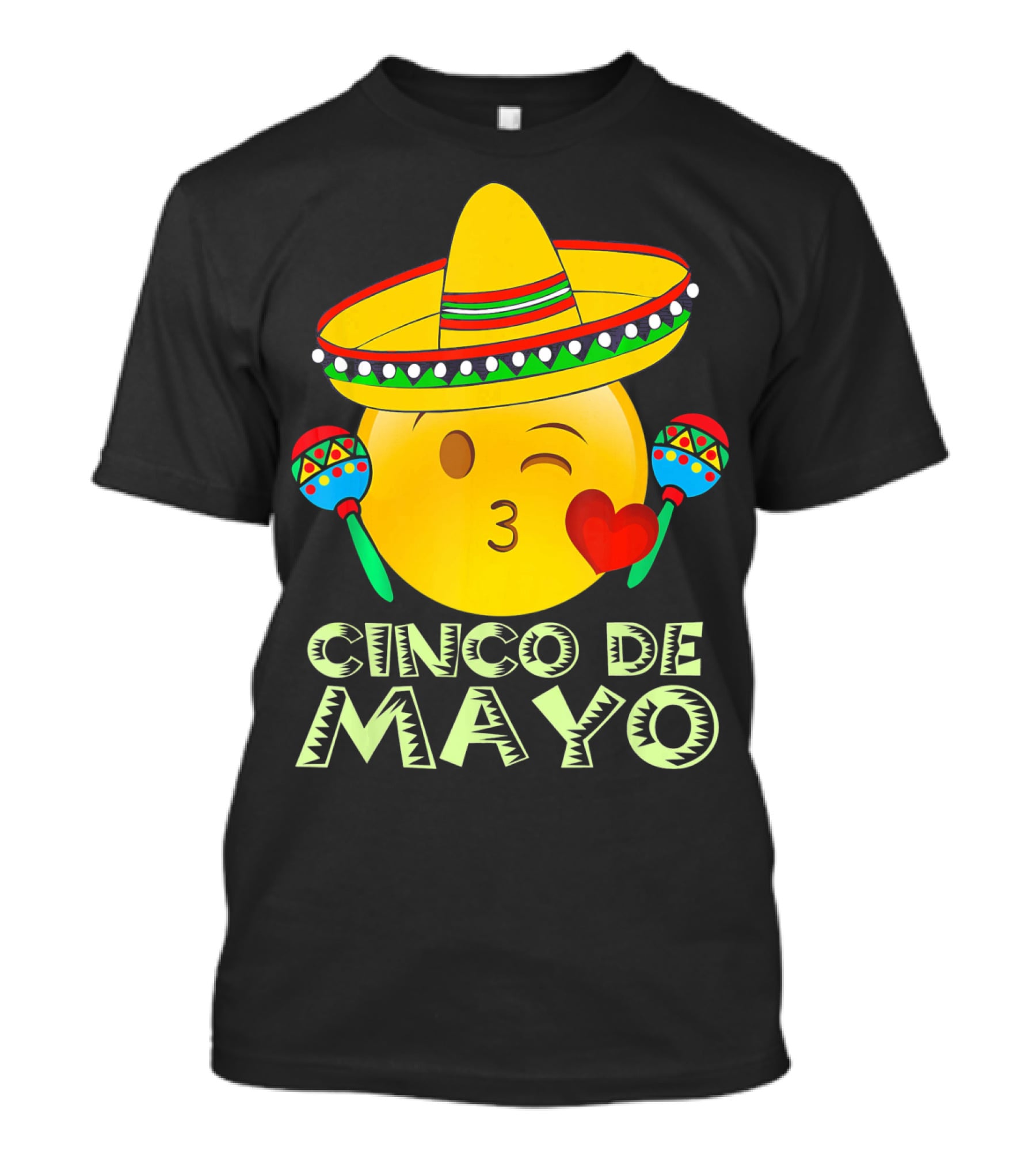 Cinco De Mayo Emoji Sombrero Maracas Kids Women Kisses T-Shirt