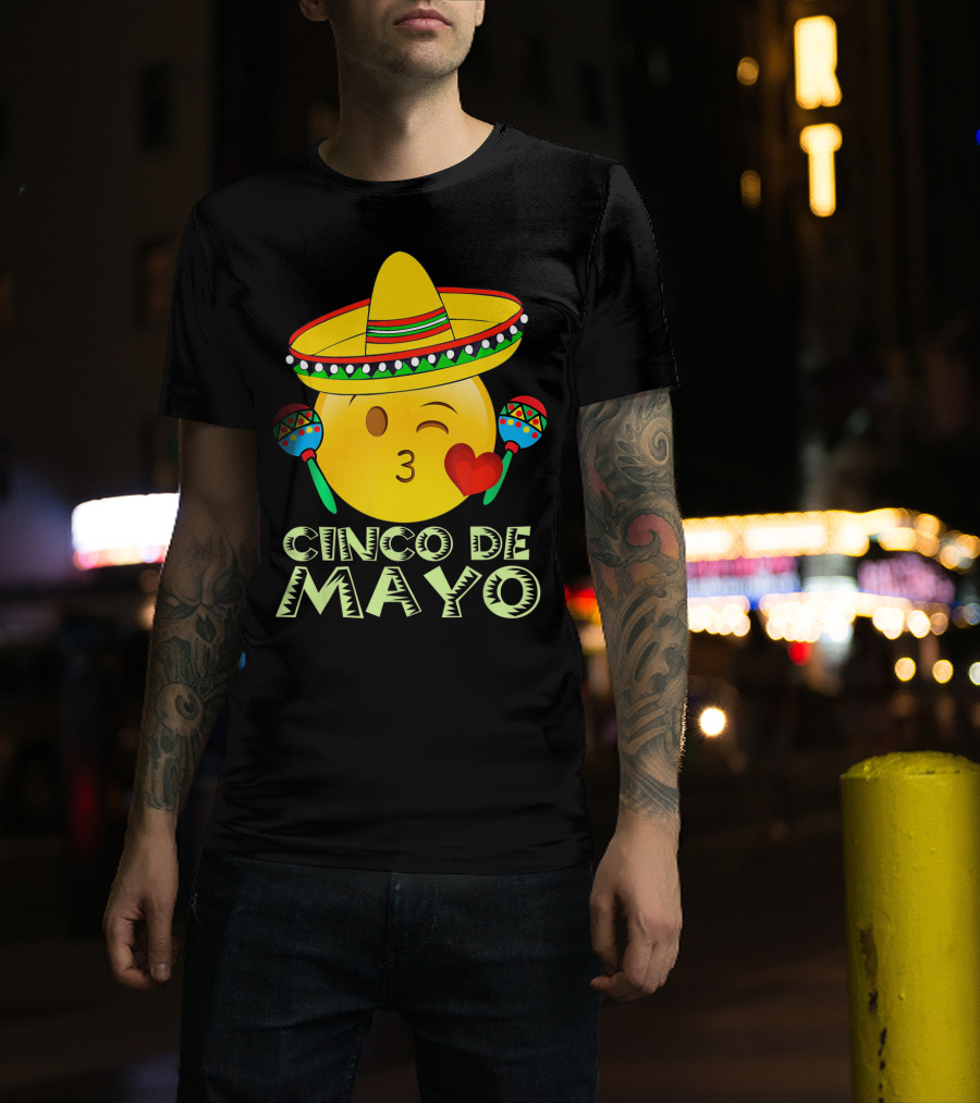 Cinco De Mayo Emoji Sombrero Maracas Kids Women Kisses T-Shirt