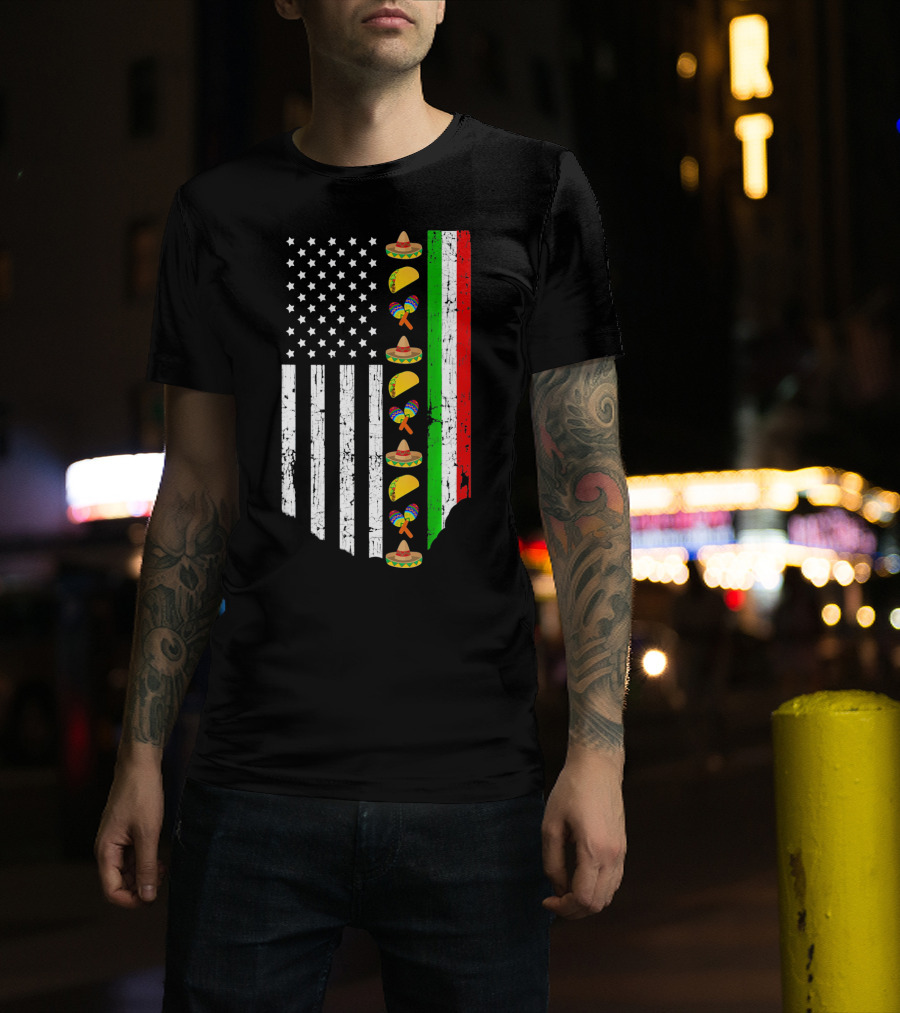 American Flag Tacos Sombrero Maracas Cinco De Mayo T-Shirt