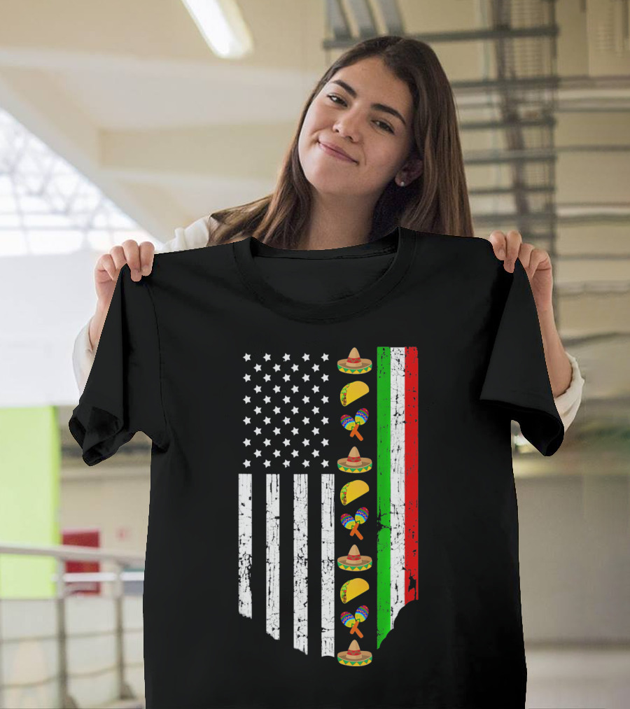 American Flag Tacos Sombrero Maracas Cinco De Mayo T-Shirt