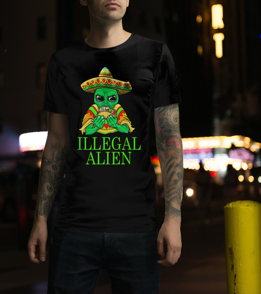 Illegal Alien Funny Mexican Green Taco Sombrero T-Shirt
