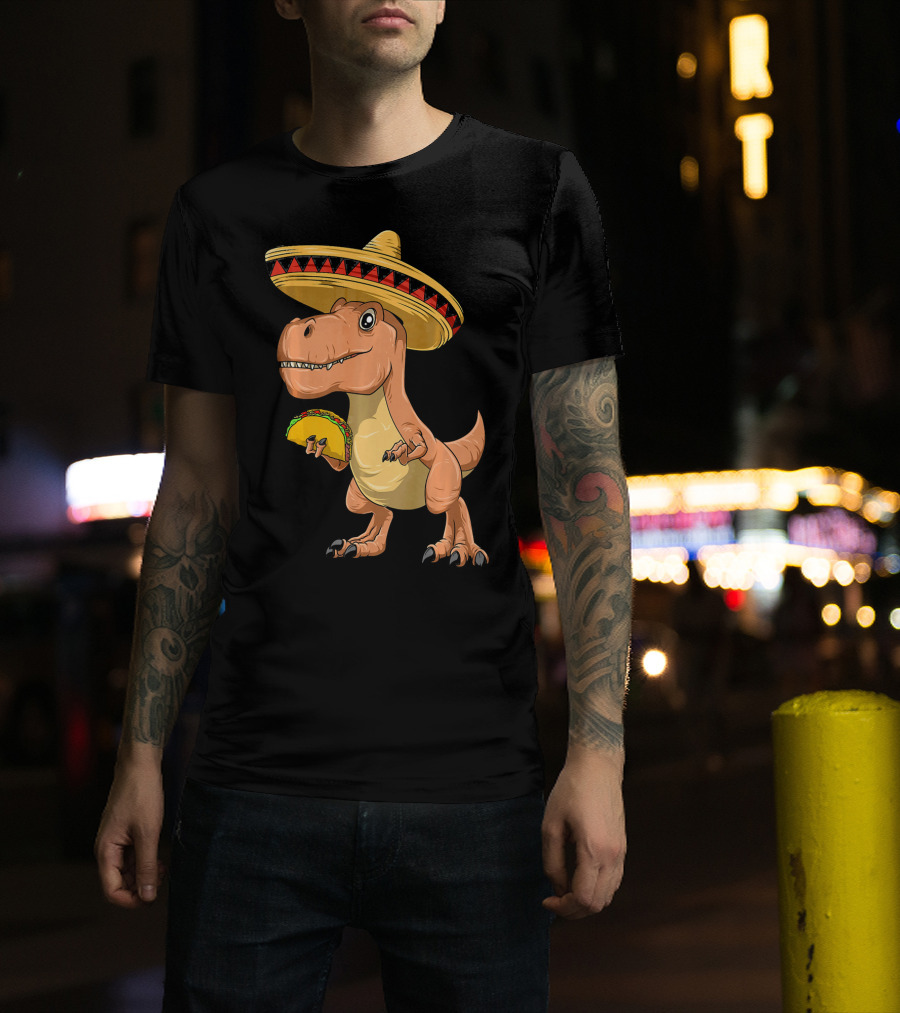 Dinosaur Taco Mexican Sombrero Dinosaur T-Shirt