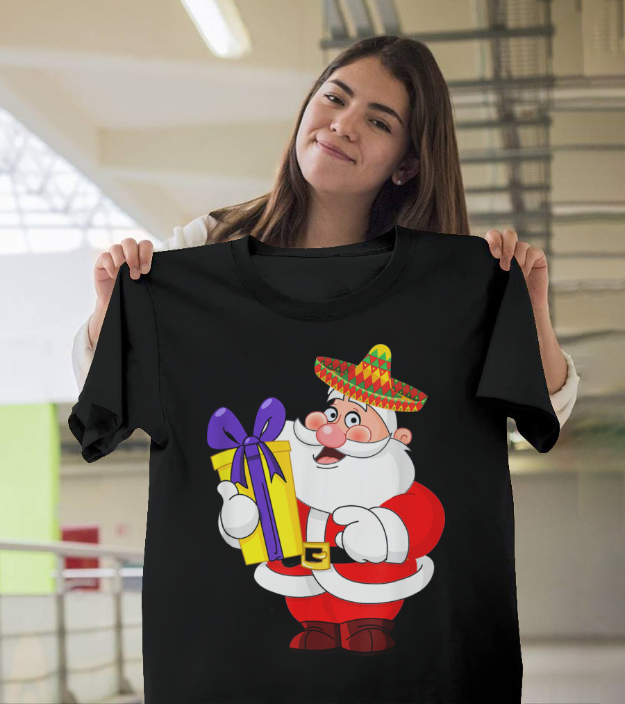 Cinco De Mayo Funny Sombrero Mexican Santa with Gift T-Shirt