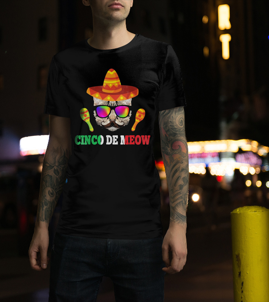 Cinco De Meow Cat Sombrero Maracas Funny T-Shirt