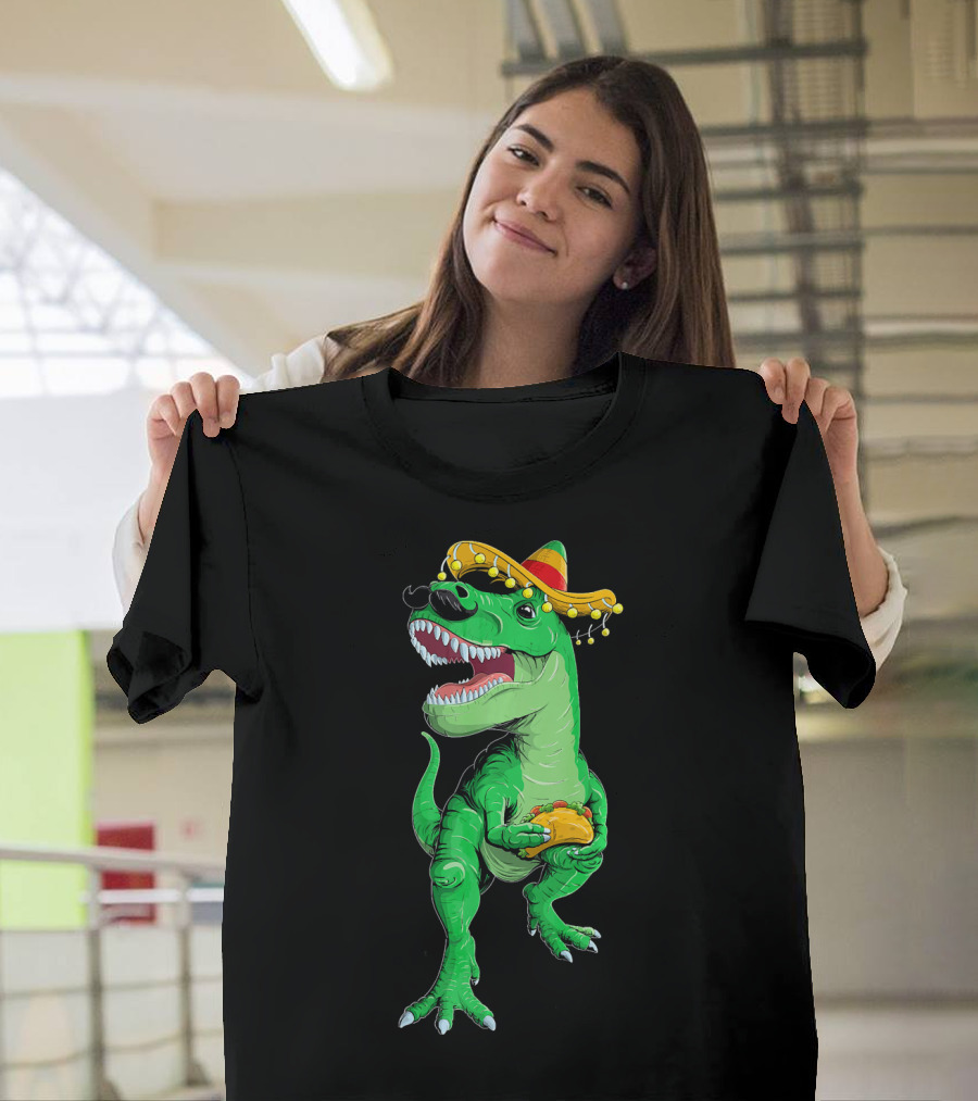 Cinco De Mayo Dinosaur Rex with Taco and Sombrero T-Shirt