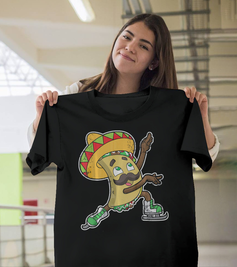 Taco Ice Skating Sombrero Cinco De Mayo T-Shirt
