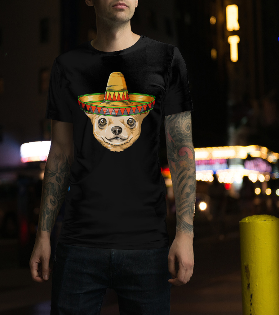 Chihuahua Wearing Mexican Sombrero For Cinco De Mayo T-Shirt