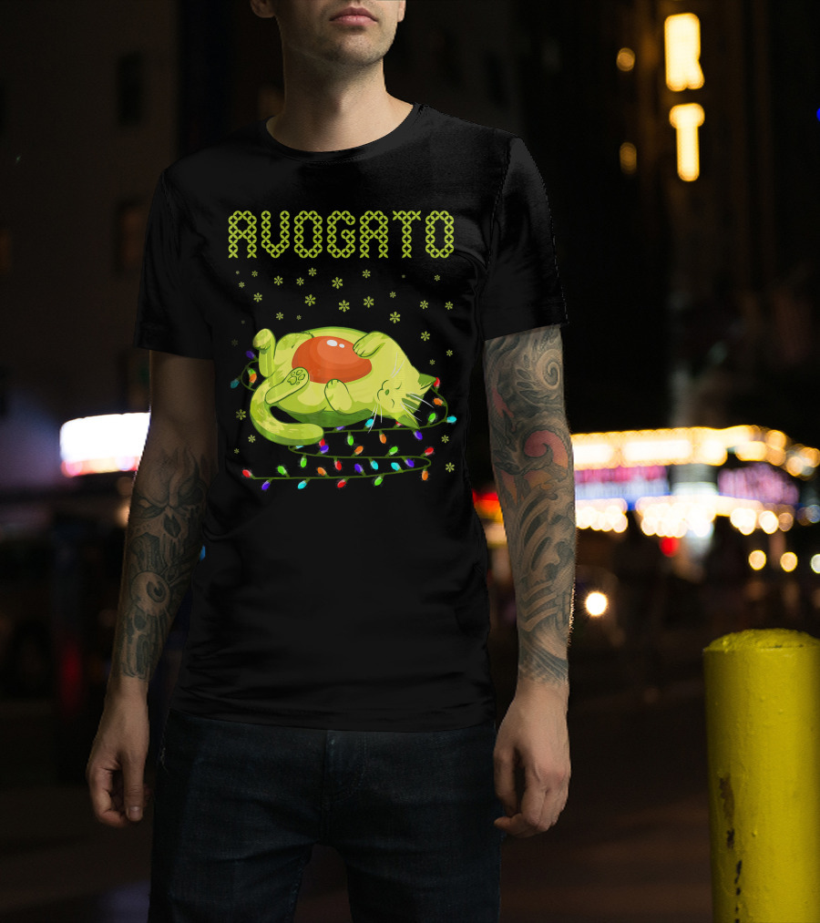 Avogato Cat With Colorful Lights Funny Cinco De Mayo Meow T-Shirt