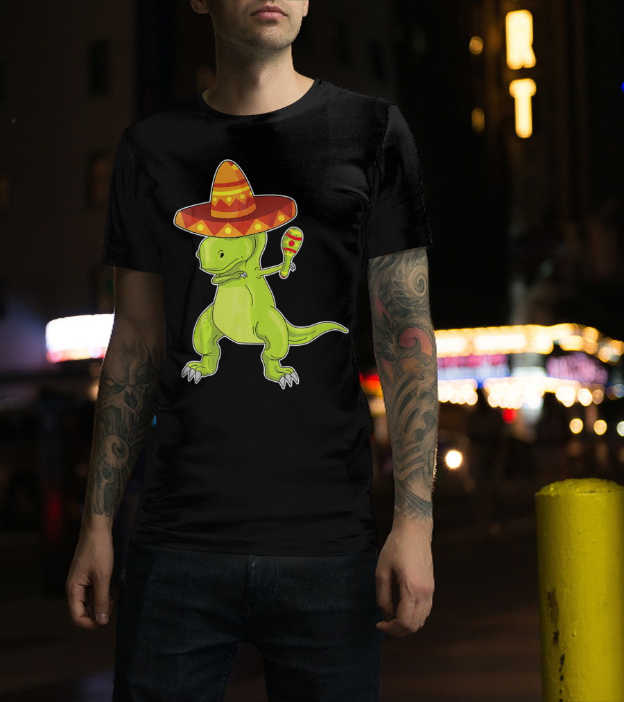 Cinco De Mayo Dinosaur Funny Mexican Sombrero Maracas T-Shirt