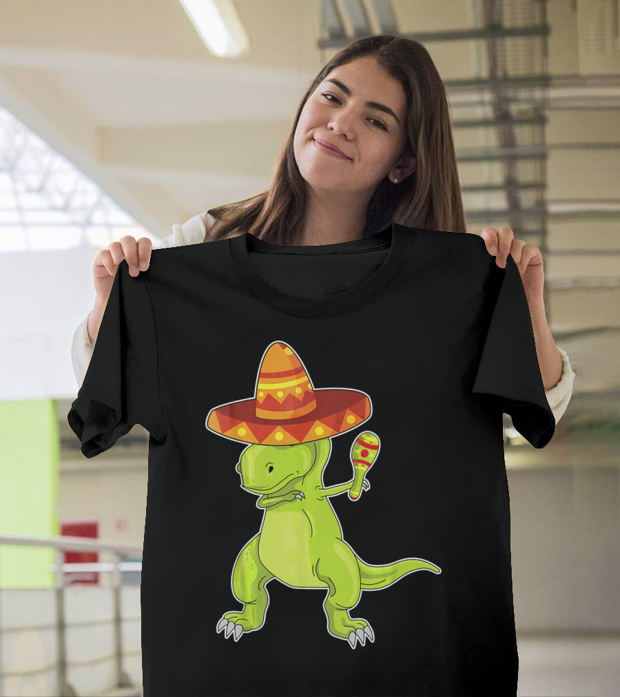 Cinco De Mayo Dinosaur Funny Mexican Sombrero Maracas T-Shirt