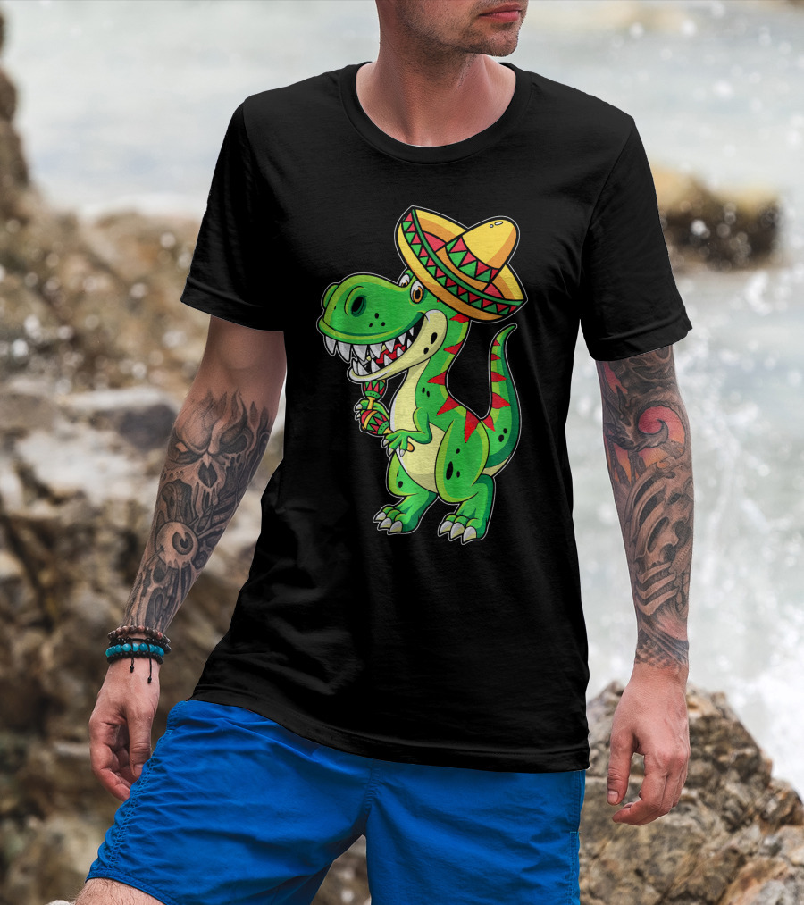 Cinco De Mayo Sombrero Tyrannosaurus Rex Dinosaur Fiesta T-Shirt