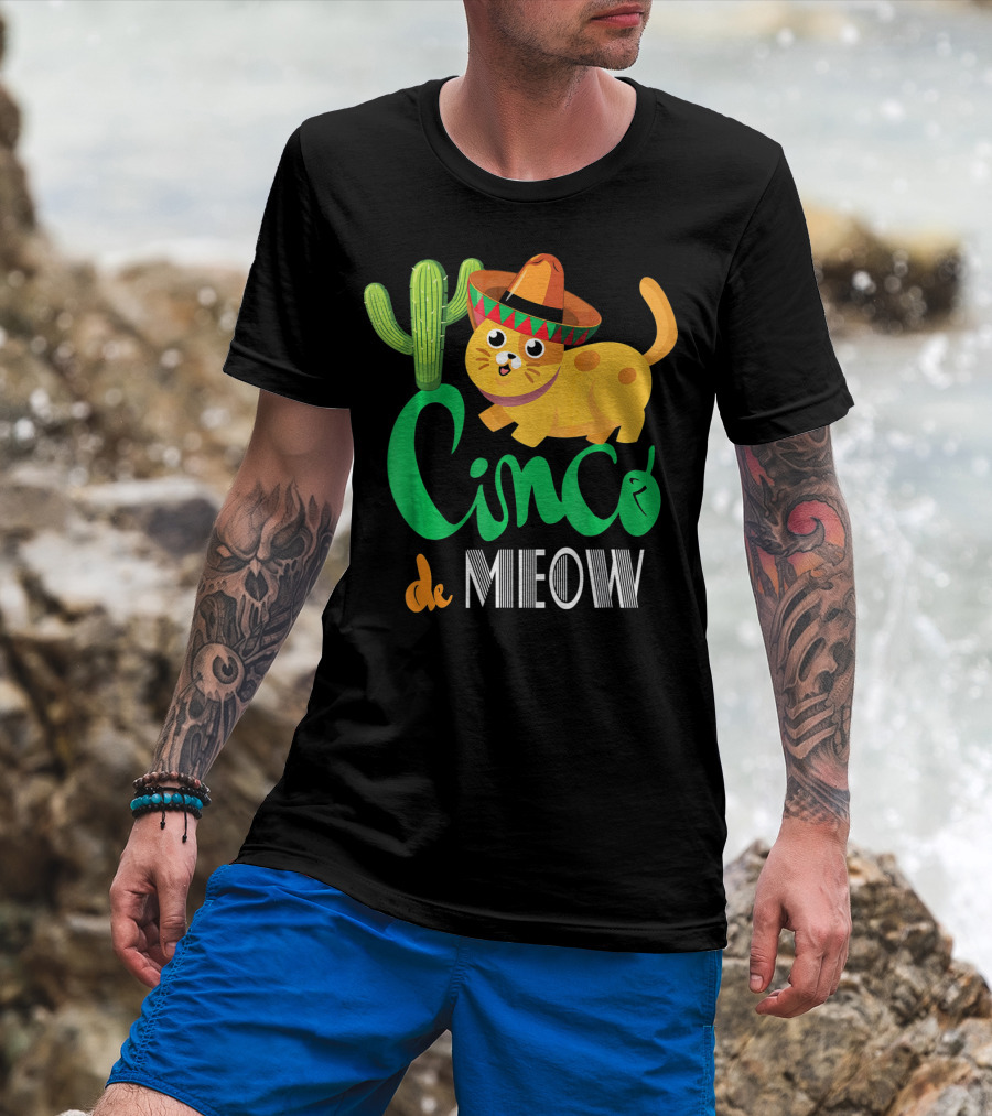 Cinco De Meow Cat Cactus Sombrero Mexico Cinco De Mayo T-Shirt