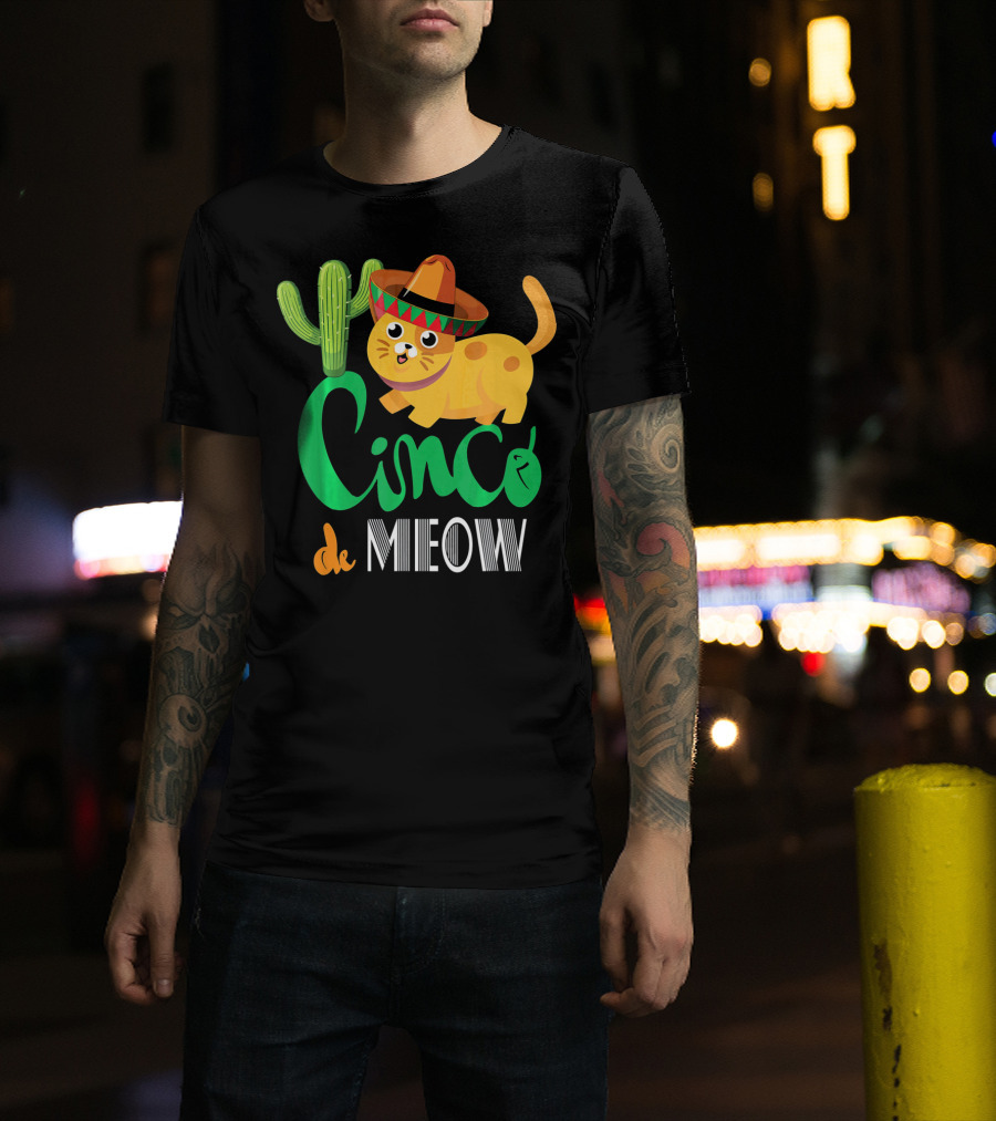 Cinco De Meow Cat Cactus Sombrero Mexico Cinco De Mayo T-Shirt