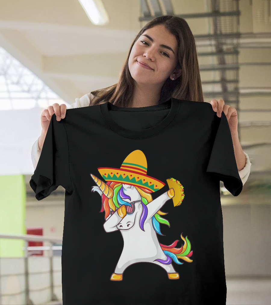 Unicorn Taco Sombrero Dab Funny Alpaca Mexican Cinco de Mayo T-Shirt