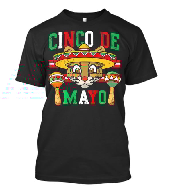 Cinco De Mayo Ocelot Cat Sombrero Maracas Festive T-Shirt