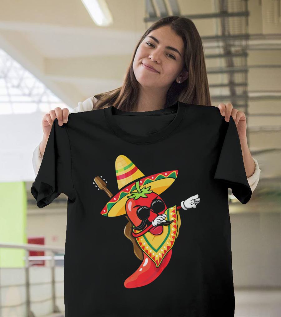 Mexican Poncho Cinco De Mayo Dabbing Jalapeño Sombrero Mustache Guitar T-Shirt