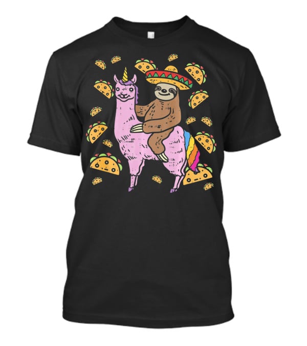 Cinco De Mayo Llamacorn With Sombrero Sloth Surrounded By Tacos T-Shirt