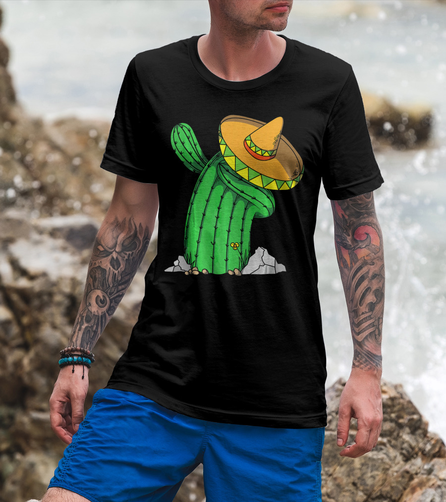 Cinco De Mayo Dabbing Cactus With Sombrero Fun T-Shirt