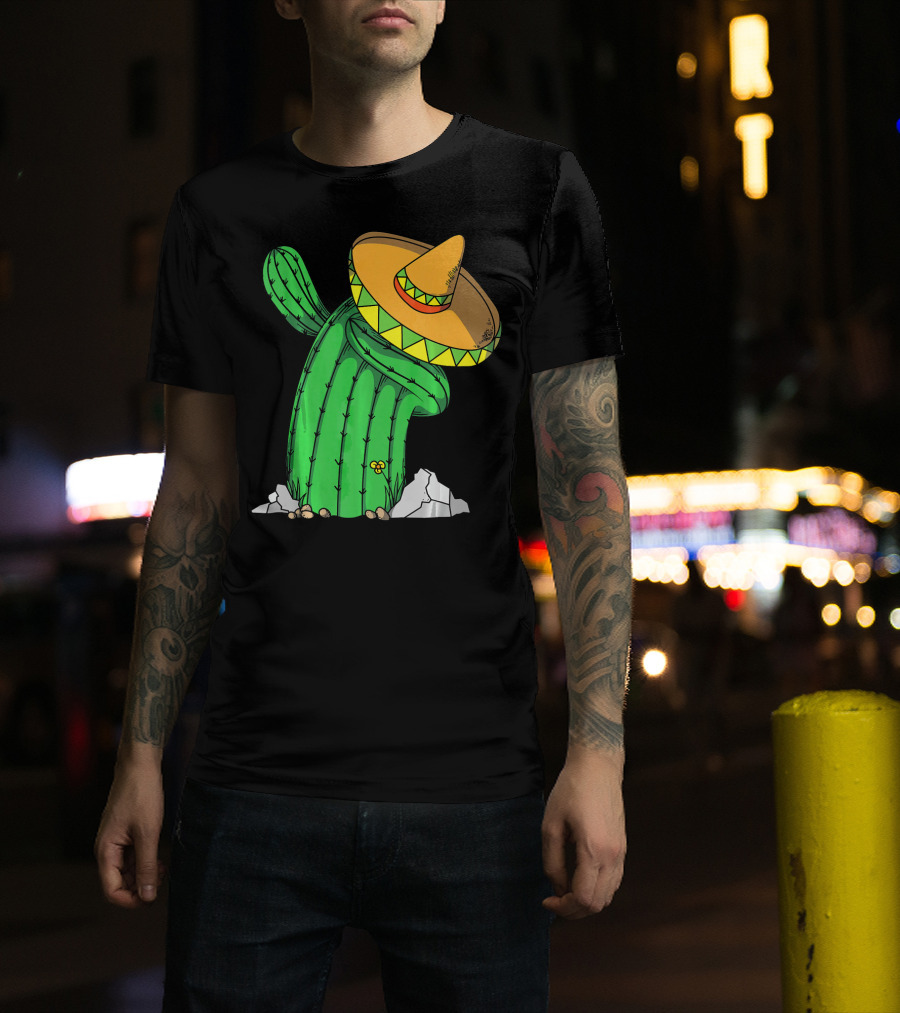 Cinco De Mayo Dabbing Cactus With Sombrero Fun T-Shirt