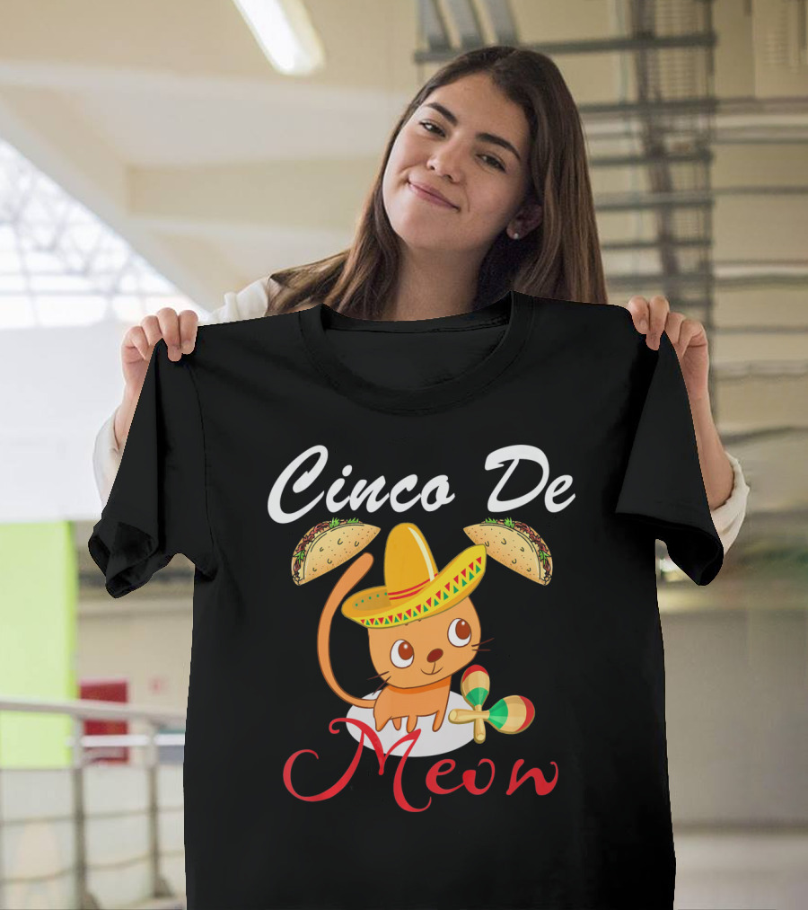 Cinco De Meow Cat In Sombrero With Tacos And Maracas T-Shirt