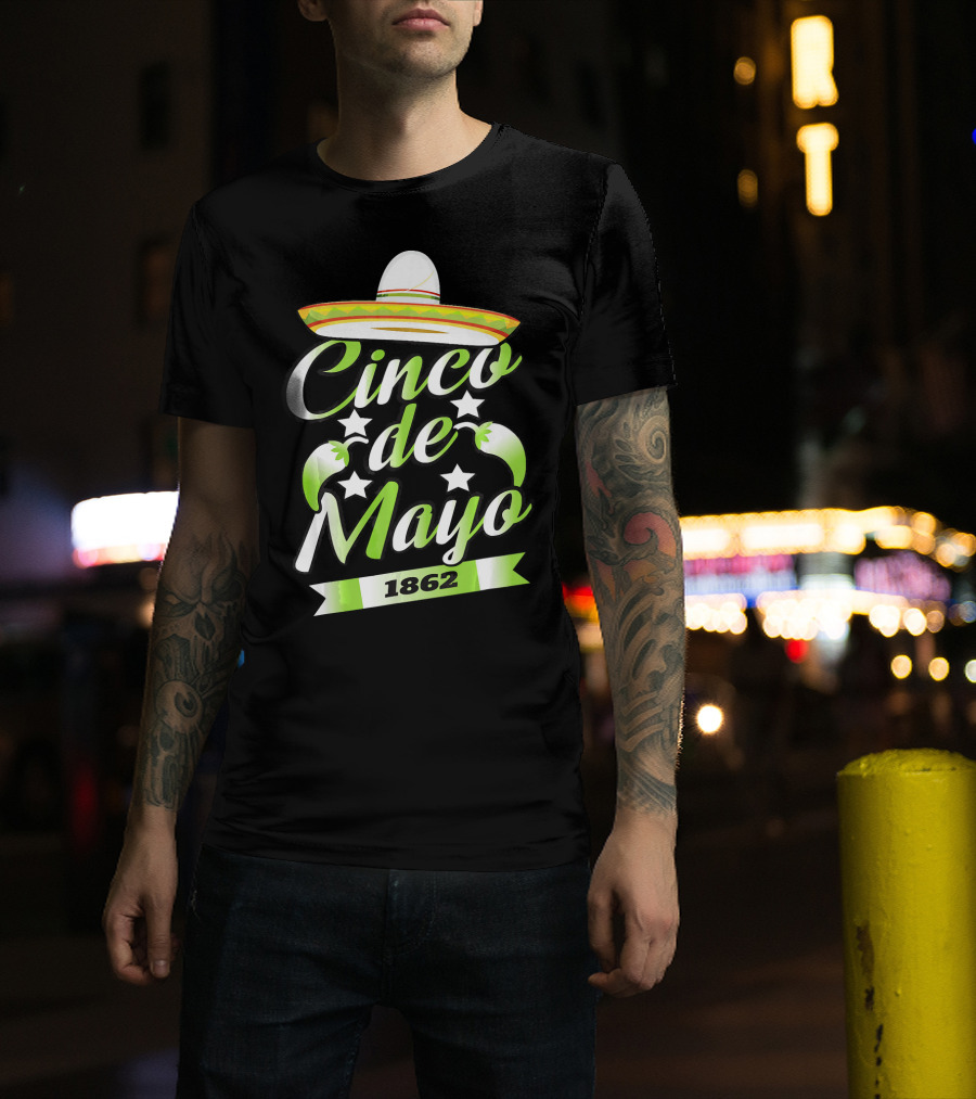 Cinco De Mayo 1862 Sombrero Mexican Cele Celebration With Stars And Sombrero T-Shirt