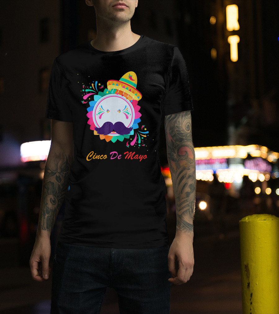 Cinco De Mayo Colorful Sombrero Mustache T-Shirt