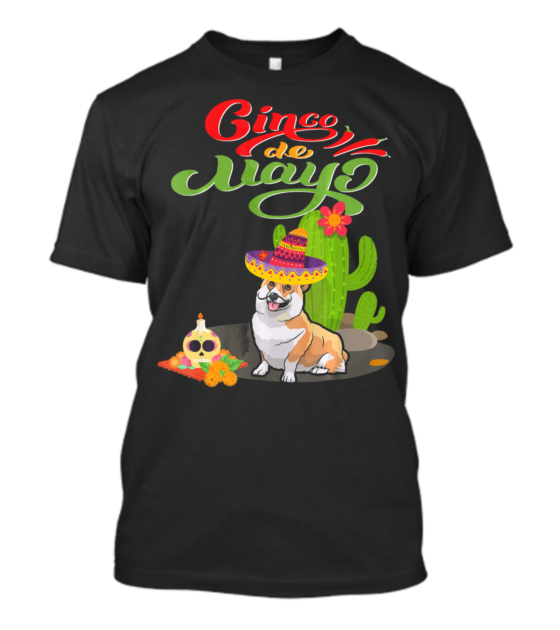 Cinco De Mayo Corgi Dog Fiesta With Sombrero And Cactus T-Shirt