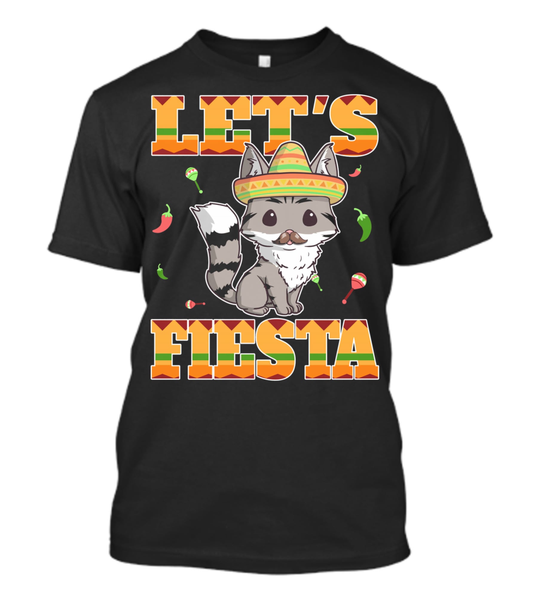 Let's Fiesta Cat Sombrero Chillies Cinco De Mayo Mexican T-Shirt