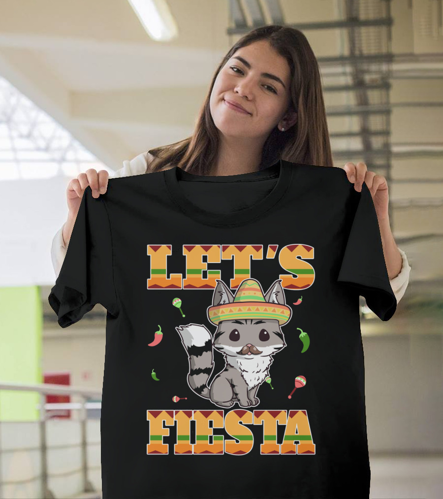 Let's Fiesta Cat Sombrero Chillies Cinco De Mayo Mexican T-Shirt