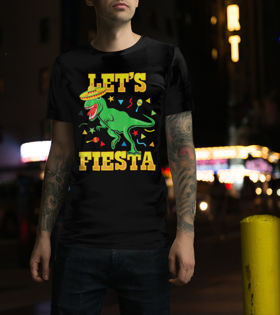 Tyrannosaurus Dinosaur Let's Fiesta Cinco De Mayo Sombrero Maracas T-Shirt